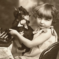 Girl with a dog and a typewriter