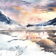 Winter landscape with a hare
